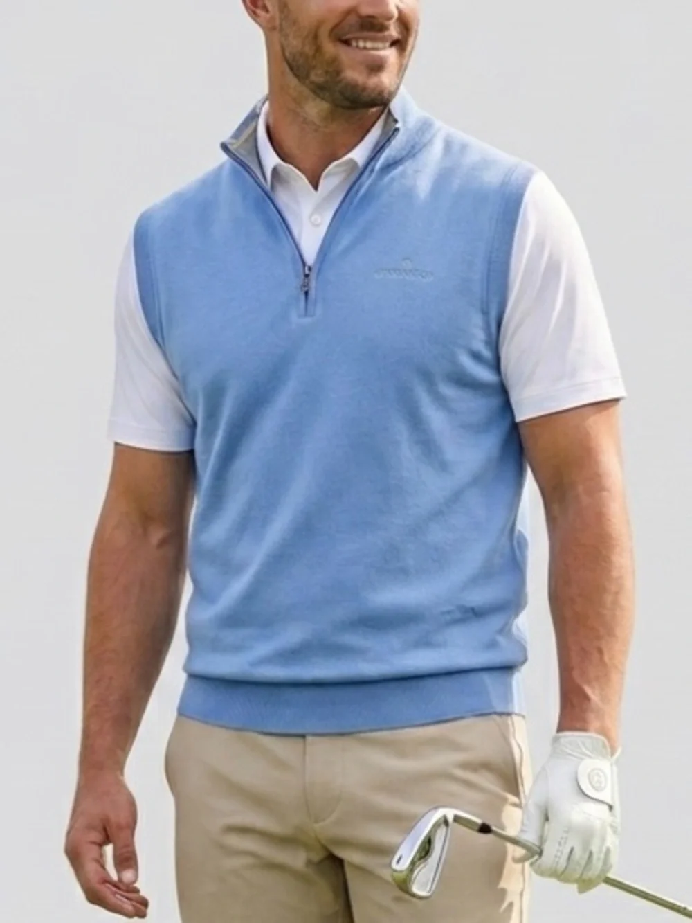 Greg Norman Brynwood Country Club Lined 1/4 Zip Golf Sweater Vest Blue Men's L
